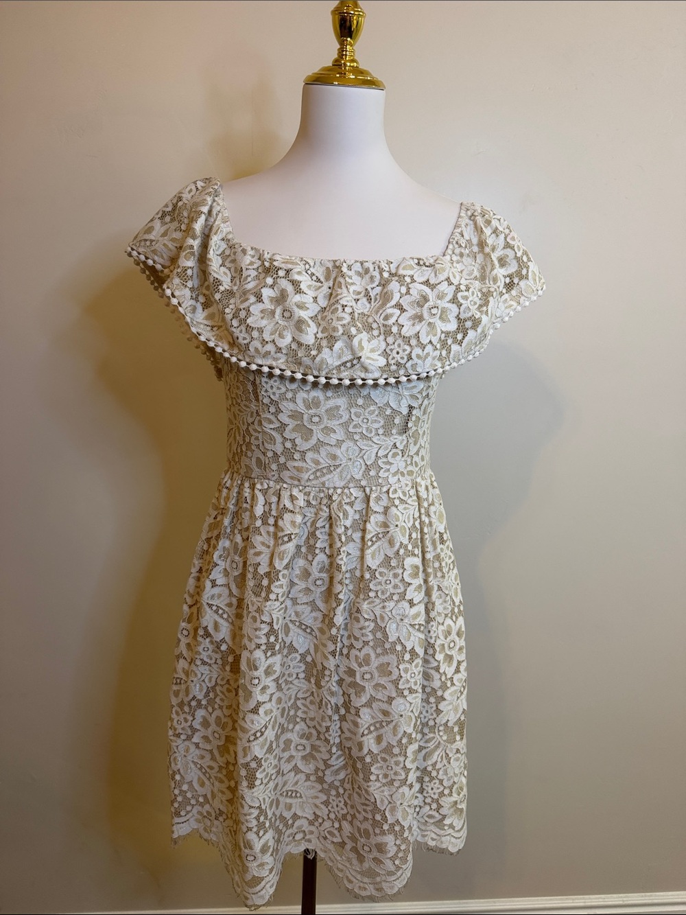 Altar'd State Soft Beige Lace-Trim Top